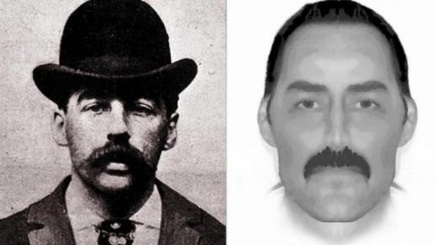 H. H. Holmes [public domain/Wikimedia Commons]; E-fit of Jack the Ripper [Scotland Yard]
