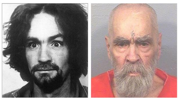 Charles Manson mug shots: 1969 [LAPD] and 2017 [Corcoran State Prison]