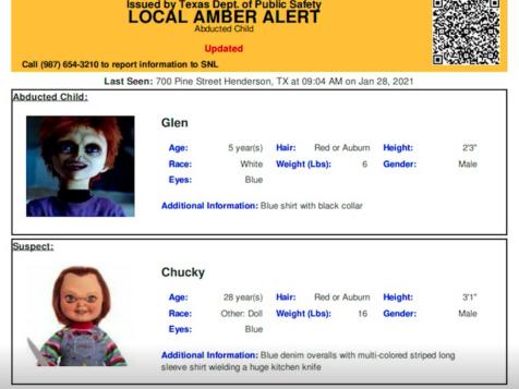 Texas Amber Alert Warns Killer Doll “Chucky” Is Suspect In Kidnapping
