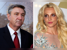 This combination photo shows Jamie Spears, left, father of Britney Spears, as he leaves the Stanley Mosk Courthouse on Oct. 24, 2012, in Los Angeles and Britney Spears at the Clive Davis and The Recording Academy Pre-Grammy Gala on Feb. 11, 2017, in Beverly Hills, Calif.