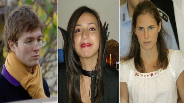 Undated file photos of (from left) Italian student Raffaele Sollecito, slain 21-year-old British woman Meredith Kercher, and her American roommate Amanda Knox