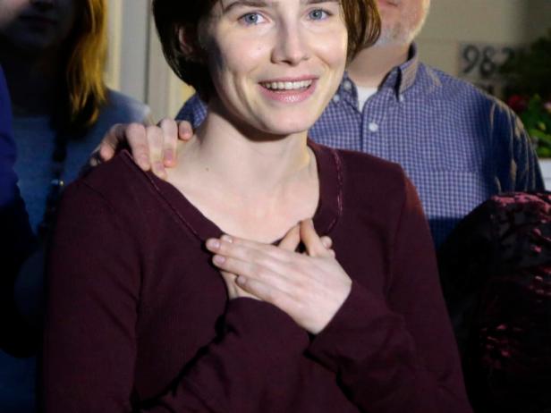 Amanda Knox talks to the media in Seattle on March 27, 2015, after Italy’s highest court overturned the murder conviction against her and her ex-boyfriend