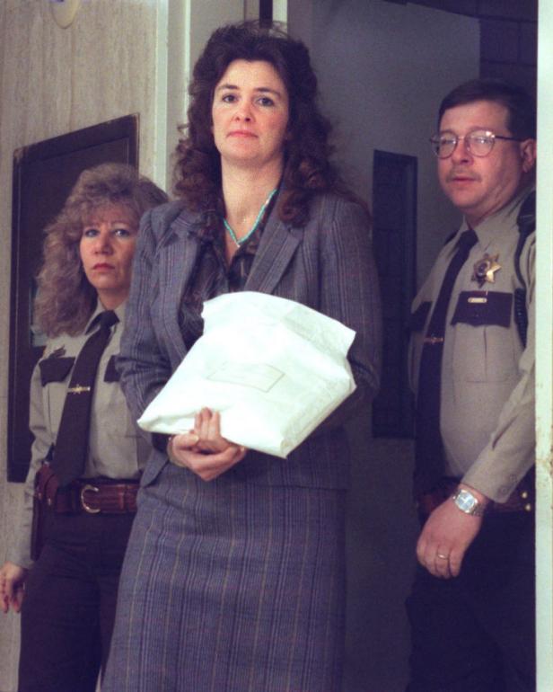 Lehigh County Deputies escort accused murderer Patricia Rorrer, as she arrives for the beginning of her trial at the Lehigh County Courthouse in Allentown, on Friday, Feb. 6, 1998.