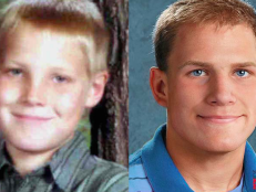 Zachary Berhardt and an age-progressed photo of what he might look like at 23 years old (right)