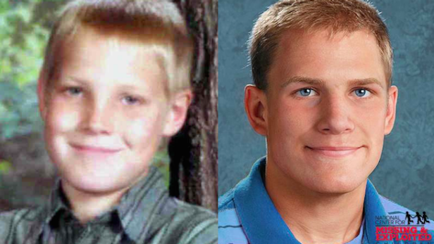 Zachary Berhardt and an age-progressed photo of what he might look like at 23 years old (right)