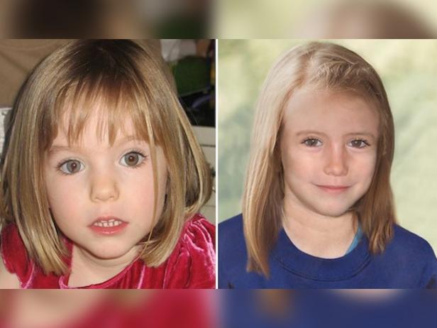 Madeleine McCann in 2007, age three, and forensic artist’s impression of what she may have looked like in 2012