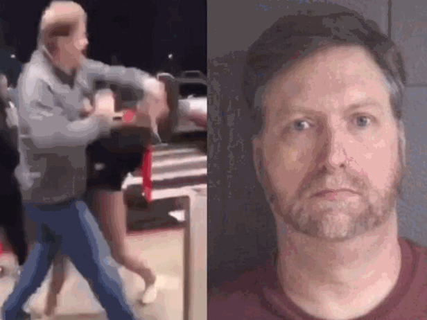 David Steven Bell fight and mug shot [YouTube screenshot/Asheville Police Department]