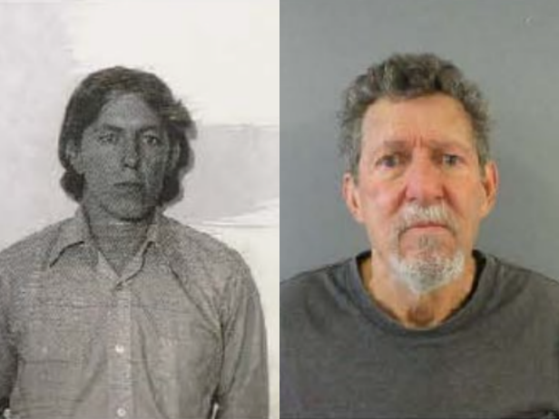 Alan Lee Phillips as a younger man (left) and in a mug shot following his arrest in the murders of two young Colorado women in 1982 [via Park County Sheriff's Office]