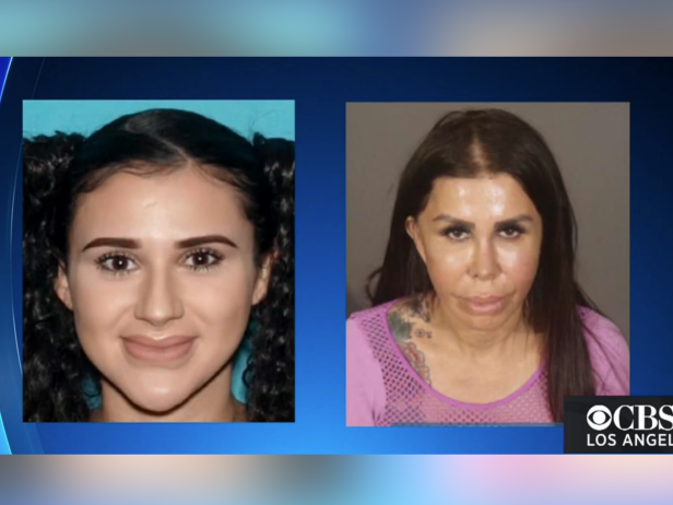 Two mug shots side-by-side. The image on the left is of a woman with dark brown hair and pigtails. The image on the right is of a middle-aged woman with long dark brown hair parted down the middle. She is wearing a pink top.