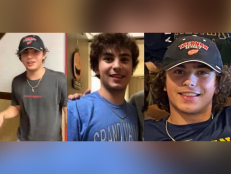 Three images of Brendan Santo who went missing on October 29, 2021. Brendan is a white male with brown curly hair. He stands 5 feet 10 inches tall and weighs 160 pounds. He was last seen wearing a black t-shirt, gray sweatpants, black Red Wings baseball hat, and white Converse shoes.