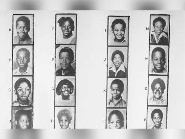 Atlanta's missing and murdered children are shown in the photo's below: (A) Charles Stevens murdered (B) Earl Lee Terrell murdered (C)Christopher Philepe Richardson murdered (D) Clifford Jones murdered (E) LaTonya Wilson murdered (F) Patrick Balazar murdered (G) Angel Lanier murdered (H) Yusef Bell murdered (I) Jeffrey Lamar Mathis murdered (J) Alfred James Evans murdered (K) Lubie Geter murdered (L) Darron Glass missing (M) Eric Middlebrooks murdered (N) Anthony Bernard Carter murdered (O) Edward Hope Smith murdered (P) Milton Harvey murdered. Not shown are Aaron Jackson, Jr. and Terry Lorenzo Pue, both found murdered.