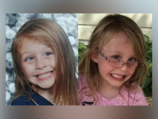 Photos of Harmony Montgomery at the age of 5. She is white with blonde hair and blue eyes. She sometimes wears glasses.