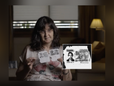 Blanca Martinez (main) is pictured holding the ID of her late brother, Miguel Ángel Martínez Santamaría (inset). Miguel's body was found in a mysterious manner and the family is still looking for answers 16 years later. 