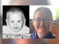 Holly Clouse as a baby [left] and Holly Clouse now at 42 years old [right]. 