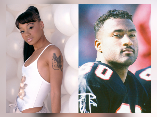 Lisa "Left Eye" Lopes of the R&B trio TLC in 2000 [left]; professional football player Andre Rison in 1991 [right]
