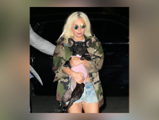 Singer Lady Gaga is seen holding her french bulldog on June 22, 2015 in New York City. 