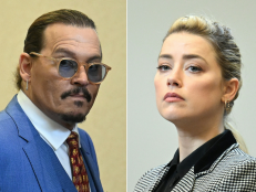 This combination of pictures created on June 1, 2022 shows US Actor Johnny Depp (L) attending the trial at the Fairfax County Circuit Courthouse in Fairfax, Virginia, on May 24, 2022 and US actress Amber Heard looking on in the courtroom at the Fairfax County Circuit Courthouse in Fairfax, Virginia, on May 24, 2022. 