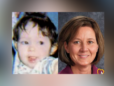 Melissa Highsmith as a baby [left]; Melissa Highmith age-progressed to 51 years old. 