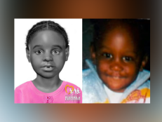 A rendering of what police believed 'Baby Jane Doe' looked like before she was identified [left]; "Baby Jane Doe" has been identified as Amore Joveah Wiggins, pictured here, [right].