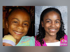 A photograph of Ameera Deadrick at 7 years old [left]; An age-progressed photo of Ameera Deadrick at 13 years old [right].