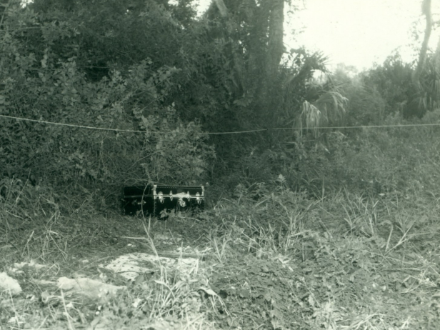 A photograph of the trunk found in a wooded area on Oct. 31, 1969.