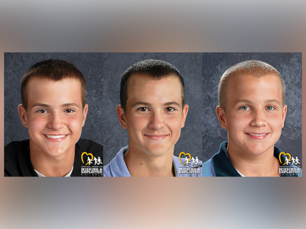 From left to right: age-progressed photos of Andrew, Alexander, and Tanner Skelton.