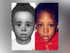 Black and white sketch of a child found in Waycross, Georgia in 1988 [left]; The child has been identified as Kenyatta Odom [right].